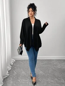 SHEIN LUNE Sweater Rajut Hitam Minimalis Serbaguna untuk Wanita, Cocok untuk Musim Semi dan Musim Gugur, Esensial untuk Komuter dan Bepergian, Pakaian Musim Gugur - Hitam - View 7
