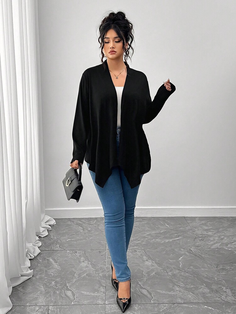 SHEIN LUNE Minimalist Versatile Black Knit Sweater, Suitable For Spring And Autumn, Essential For Commuting And Outings, Fall Clothes For Women Autumn Clothes - Black - View 7