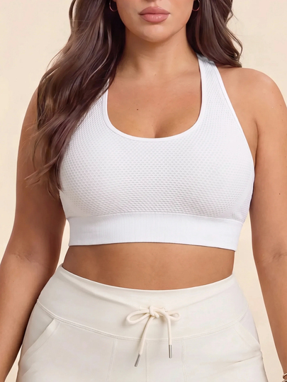 SHEIN Rhythm Era Sujetador deportivo estilo camiseta de tirantes de color liso talla grande
