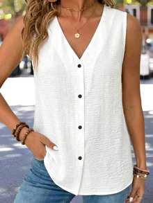 Omancia Women's Casual Solid All White Comfortable Tank Top, Summer Travel - White - View 7