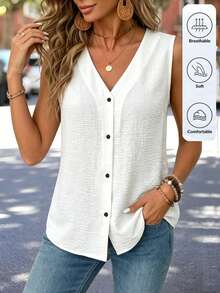 Omancia Women's Casual Solid All White Comfortable Tank Top, Summer Travel - White - View 4