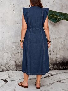 EMERY ROSE Casual High Waist Blue Daily Stretchy Comfortable Flattering Wear Versatile Denim Dress For Women - Medium Wash - View 2