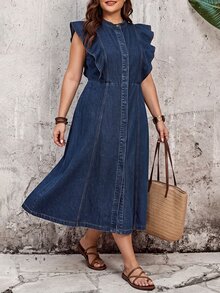 EMERY ROSE Casual High Waist Blue Daily Stretchy Comfortable Flattering Wear Versatile Denim Dress For Women - Medium Wash - View 1