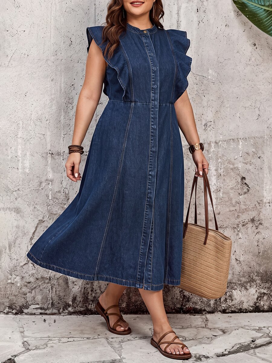 EMERY ROSE Casual High Waist Blue Daily Stretchy Comfortable Flattering Wear Versatile Denim Dress For Women - Medium Wash - View 1