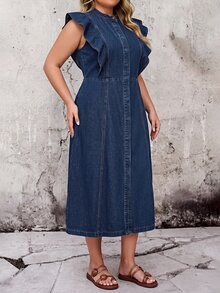 EMERY ROSE Casual High Waist Blue Daily Stretchy Comfortable Flattering Wear Versatile Denim Dress For Women - Medium Wash - View 3