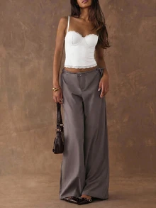 SHEIN BAE Women's Solid Color Contrast Lace Fitted Camisole Halloween - White - View 5