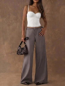 SHEIN BAE Women's Solid Color Contrast Lace Fitted Camisole Halloween - White - View 7
