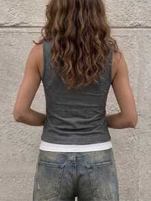 SHEIN Women's Sleeveless Color-Blocked 2 In 1 Vest, Casual And Simple, Suitable For Everyday Wear. - Light Grey - View 2
