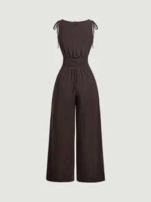 SHEIN MOD 綁帶肩寬腿連身褲 - 棕色 - 查看 5