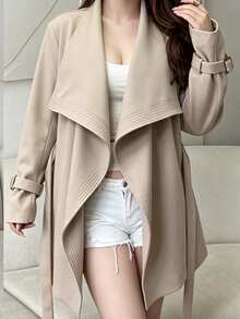 Vibekara Plus Size Women Solid Color Fashion Versatile Daily Wear Overcoat - Khaki - View 1