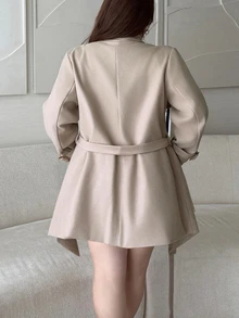 Vibekara Plus Size Women Solid Color Fashion Versatile Daily Wear Overcoat - Khaki - View 2