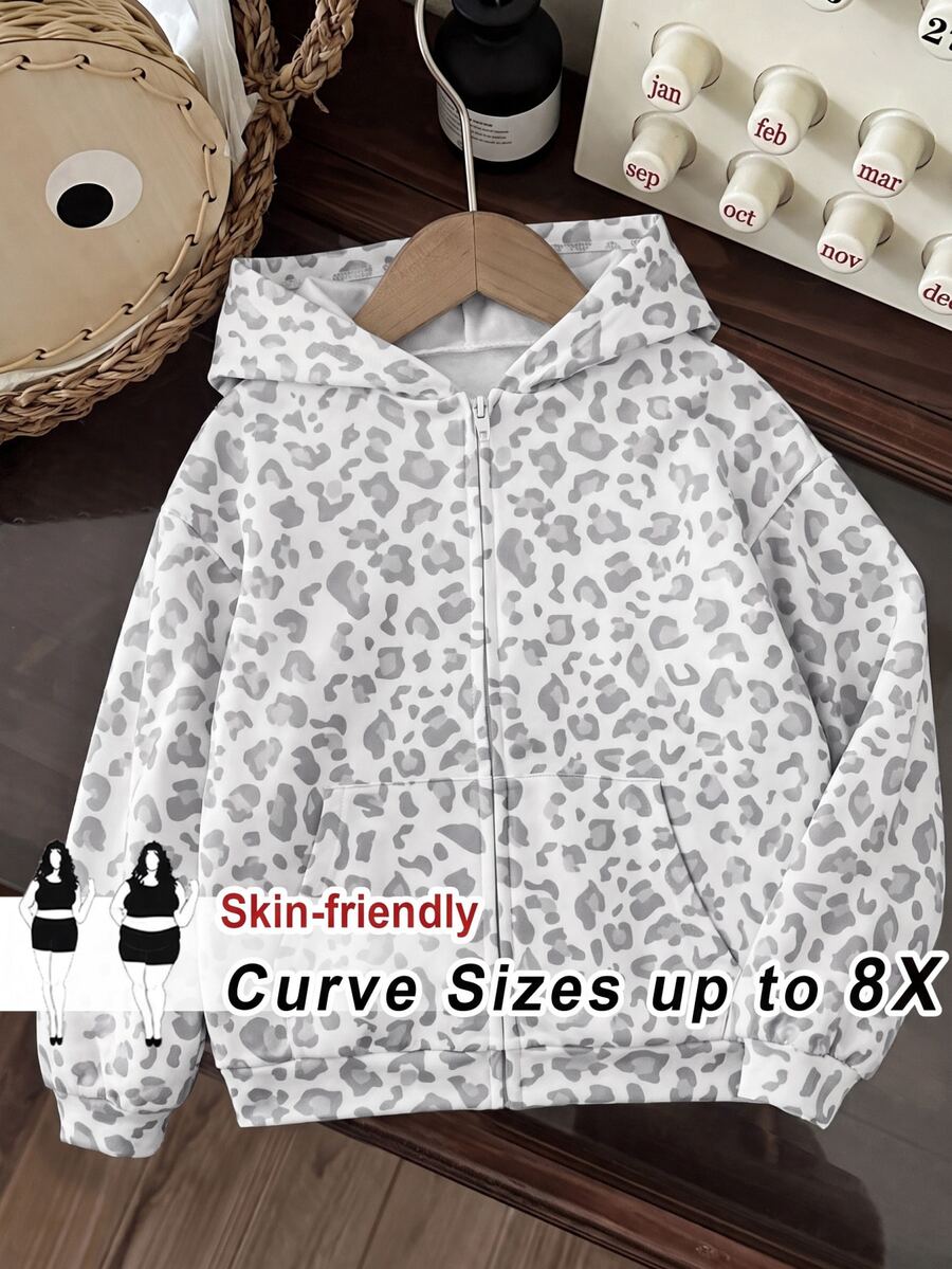 SHEIN CURVE+ بلوزة رياضية مقاس كبير مفتوحة من الأمام بسحاب من قماش مغسول بأكمام طويلة باللون الأسود كاجوال، 2026 22W - رمادي - مشاهدة 1