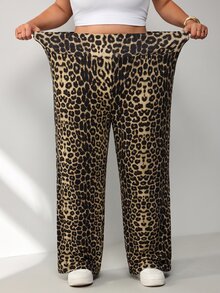 SHEIN CURVE+ بنطال واسع للنساء بحزام خصر عريض، مناسب لأشكال الساق المختلفة - متعدد الألوان - مشاهدة 5