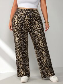 SHEIN CURVE+ بنطال واسع للنساء بحزام خصر عريض، مناسب لأشكال الساق المختلفة - متعدد الألوان - مشاهدة 3