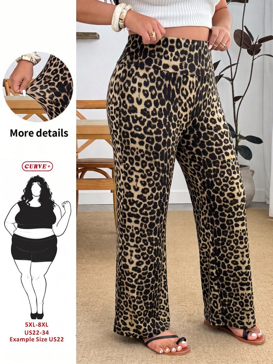 SHEIN CURVE+ بنطال واسع للنساء بحزام خصر عريض، مناسب لأشكال الساق المختلفة - متعدد الألوان - مشاهدة 1