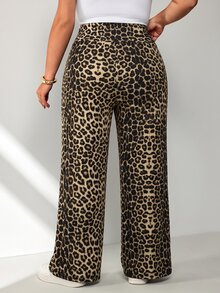 SHEIN CURVE+ بنطال واسع للنساء بحزام خصر عريض، مناسب لأشكال الساق المختلفة - متعدد الألوان - مشاهدة 2