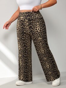 SHEIN CURVE+ بنطال واسع للنساء بحزام خصر عريض، مناسب لأشكال الساق المختلفة - متعدد الألوان - مشاهدة 4