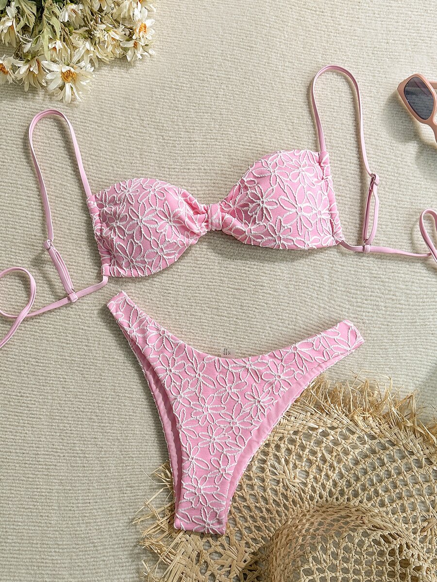 Swim Vcay 2 件套度假海滩花卉提花比基尼套装