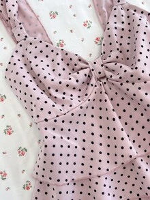 Sundraya Pink And Black Polka Dot Sweet Cute Y2k Camisole Top For Women Going Out Summer - Pink - View 8