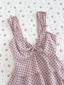 Sundraya Pink And Black Polka Dot Sweet Cute Y2k Camisole Top For Women Going Out Summer - Pink - View 6
