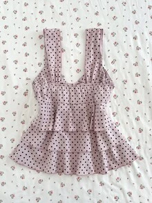Sundraya Pink And Black Polka Dot Sweet Cute Y2k Camisole Top For Women Going Out Summer - Pink - View 5