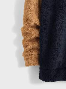 Mainfolk Men's Plush Patchwork Hooded Sweatshirt, Couple Things, Long Sleeve Top, Vintage Y2K Baggy Streetwear, For Vacation, Father's Day Gifts, Football, Fall Winter, Holiday - Multicolor - View 7