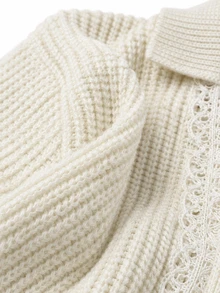 LUMIGAL Autumn/Winter New Sweet Lace Trim Loose Solid Color Versatile Knit Cardigan - Apricot - View 5