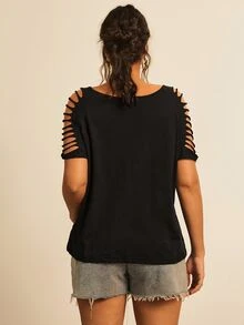 SHEIN VCAY Plus Cut Out Raglan Sleeve Tee - Black - View 2