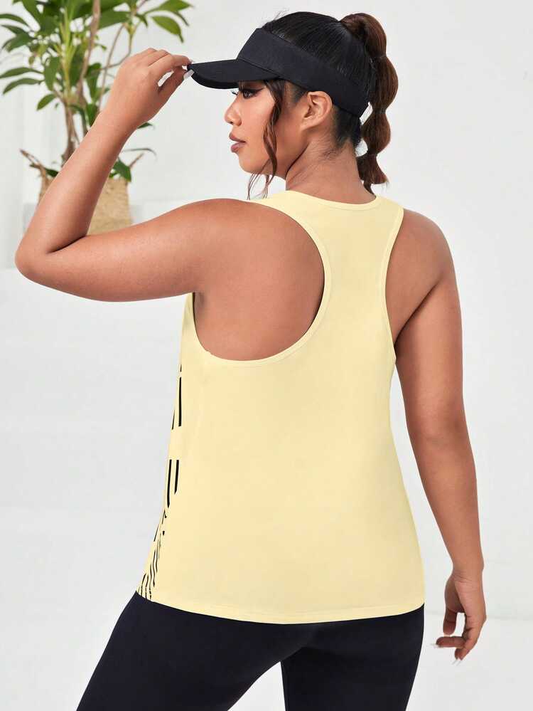 SHEIN Rhythm Era Plus Size Women's Letter Print Crew Neck Casual Versatile Daily Travel Sports T-Shirt Gym Sports Yellow Summer - Yellow - View 2