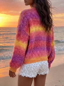 SHEIN Women's Gradient Cardigan For Vacation And Casual Wear - Multicolor - View 3