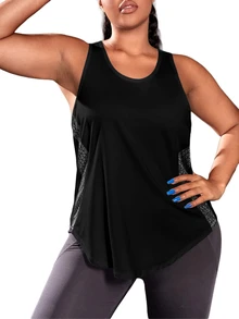 Rhythm Era 3pcs Plus Size Colorblock Print Sports Tank Top Set Gym Sports Black And White Lilac Black Summer - Multicolor - View 7