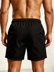 Manfinity KASUA Men's Drawstring Solid Color Patchwork Plant Pattern Pocket Beach Pants - Black - View 2