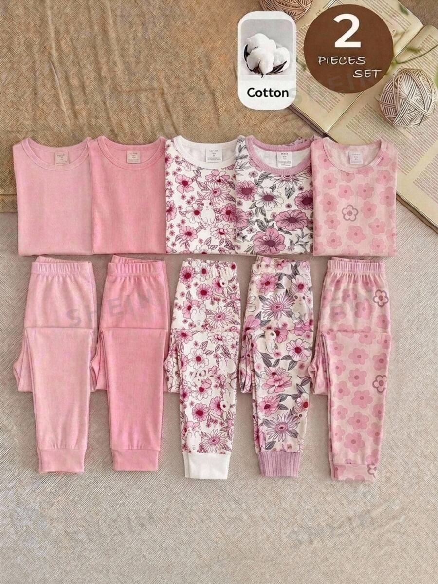 SHEIN Young Girls Fitted Loungewear Set, Suitable For Autumn And Winter Wear (Random Delivery: Buy 3 Sets And Get 1 Set Halloween/Christmas Party Snug Fit - Multicolor - View 1