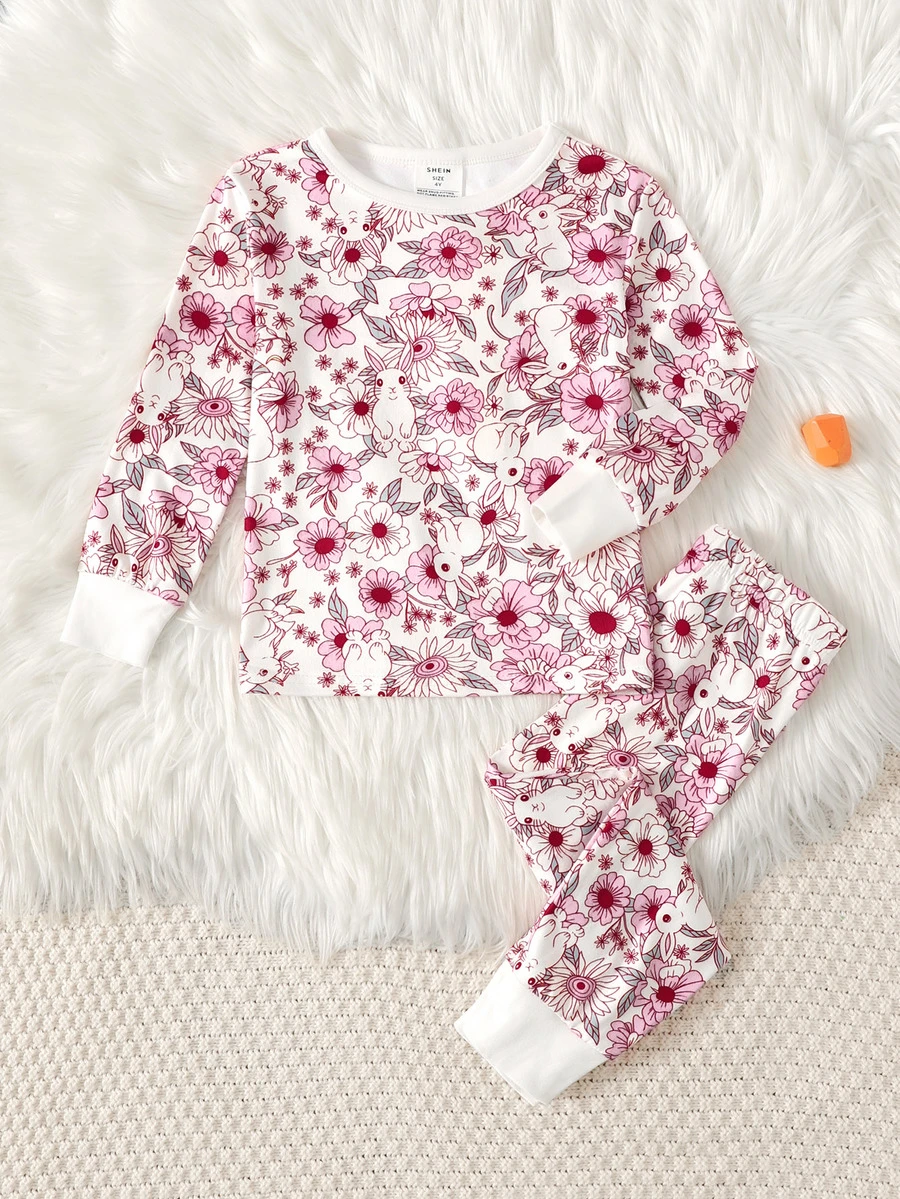 SHEIN Young Girls Fitted Loungewear Set, Suitable For Autumn And Winter Wear (Random Delivery: Buy 3 Sets And Get 1 Set Halloween/Christmas Party Snug Fit - Multicolor - View 1