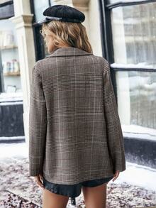 SHEIN Plaid Print Front Button Closure Elegant Long Sleeve Blazer Plaid Blazerblazer Oversize Fall Cloth For Women - Brown - View 2