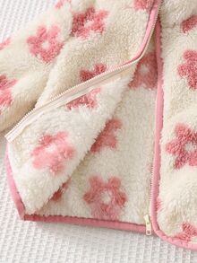 Cozy Pixies Baby Girl Floral Pattern Plush Long Sleeve Jacket, Versatile & Comfortable Autumn Winter Warm Flower Jacket - Pink - View 7