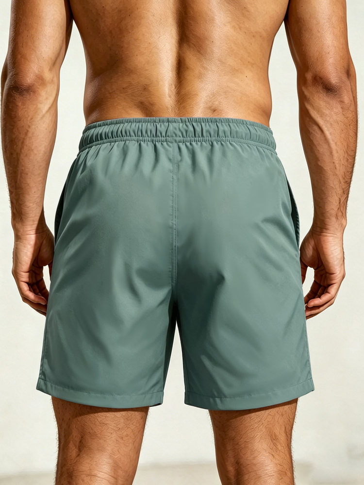Manfinity KASUA Men's Teal Summer Casual Beach Shorts, Drawstring Waist Slant Pocket Swim Trunks, Green Swimming Briefs Swimwear For Men, Holiday - Mint Green - View 2