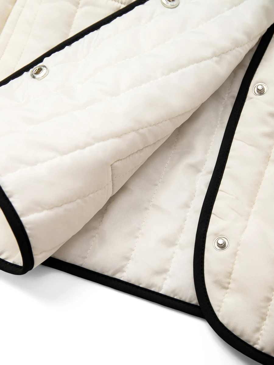 GlowEve CURVE Thick-Lined Fleece Jacket With Black Border And Contrasting Decorations, Vertical Stripes, Waist-Cinching Pockets, And Insulating Fleece Lining. - Apricot - View 1
