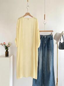 Rosumi Plus Size Solid Color Casual Smart Vacation Jacket Autumn - Light Yellow - View 8