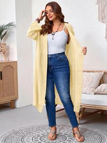 Rosumi Plus Size Solid Color Casual Smart Vacation Jacket Autumn - Light Yellow - View 5
