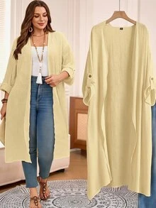 Rosumi Plus Size Solid Color Casual Smart Vacation Jacket Autumn - Light Yellow - View 1