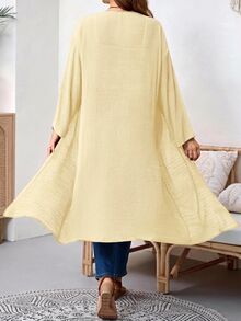 Rosumi Plus Size Solid Color Casual Smart Vacation Jacket Autumn - Light Yellow - View 3