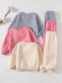 Cozy Pixies Young Girl Young Girl Pattern Soft Crew Neck Long Sleeve Pullover Sweatshirt Elastic Waist Long Autumn Winter Pants 6pcs -Piece Set Versatile Comfortable - Pink - View 10