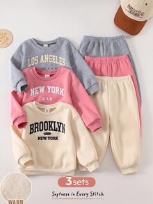 Cozy Pixies Young Girl Young Girl Pattern Soft Crew Neck Long Sleeve Pullover Sweatshirt Elastic Waist Long Autumn Winter Pants 6pcs -Piece Set Versatile Comfortable - Pink - View 6