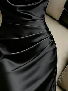 SHEIN Franclia 優雅黑色無袖修身魚尾洋裝，小立領搭配微垂領口，百褶腰設計，四季女款晚禮服，商務休閒派對穿搭 - 黑色 - 查看 6