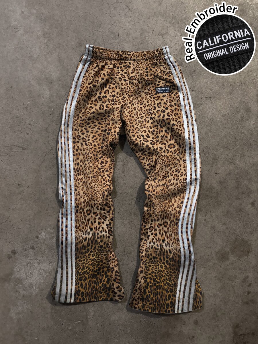 Attitoon Retro Baggy Low Waisted Athletic Brown Leopard Print Wide-Leg Pants For Women,Autumn Punk Date Airport Embroidered Patch Striped Casual Sports Style - Brown - View 1