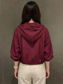 DAZY Casual Hooded Lightweight Short Long Sleeve Women's Shirt Fall - Red - View 6