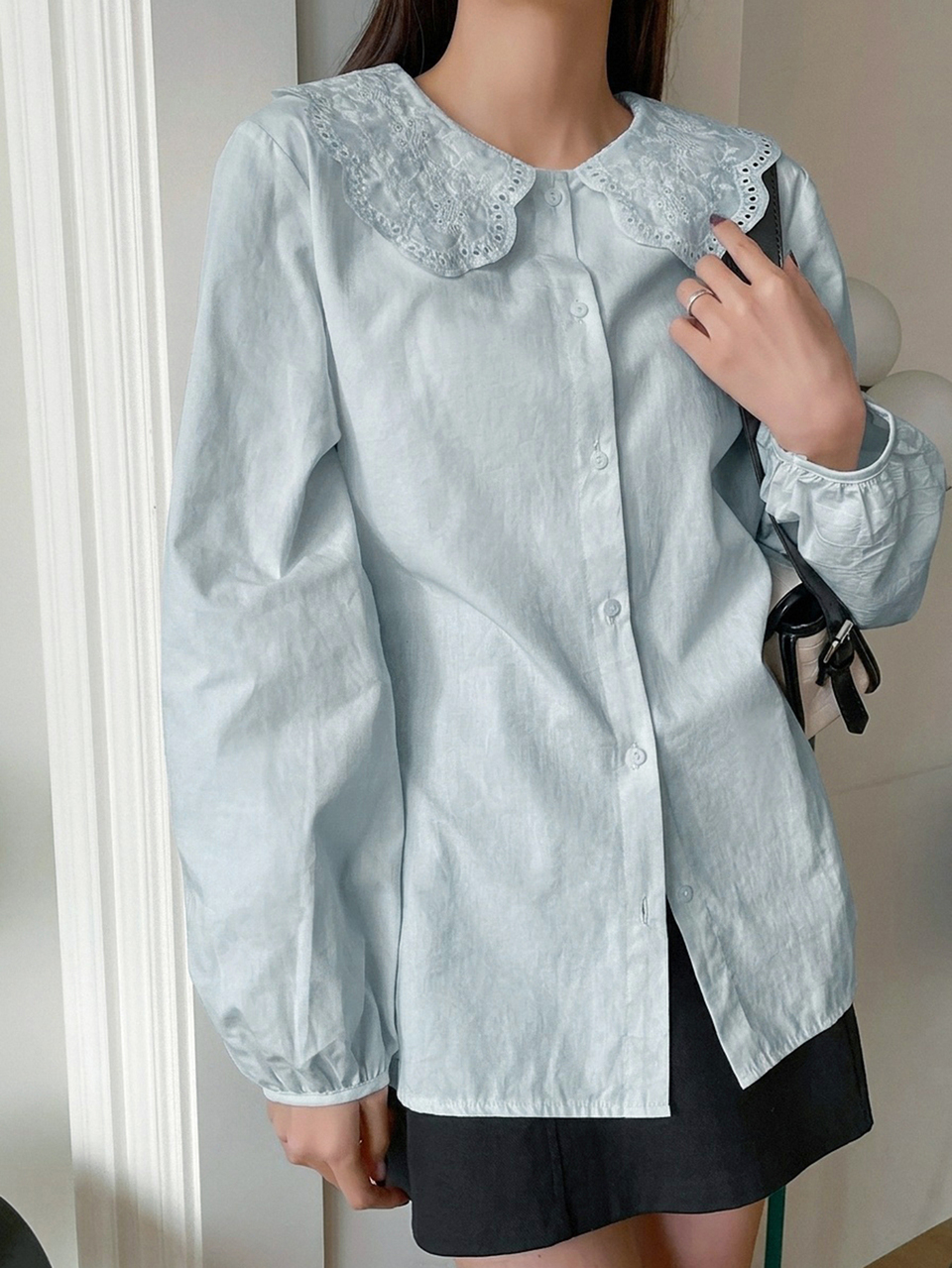 Women's Peter Pan Collar Single-Breasted Cute Long Sleeve Blouse
