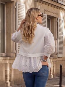 Miaspire Women's Plus Size Versatile Vacation Embroidered Hollow Out Blouse Fall Clothes For Women Fall Winter 2026 Embroidered Fabric Patchwork White Shirt - White - View 5