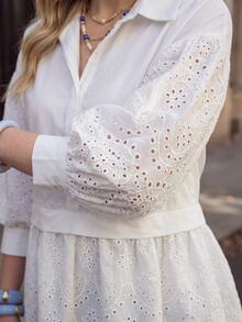 Miaspire Women's Plus Size Versatile Vacation Embroidered Hollow Out Blouse Fall Clothes For Women Fall Winter 2026 Embroidered Fabric Patchwork White Shirt - White - View 2